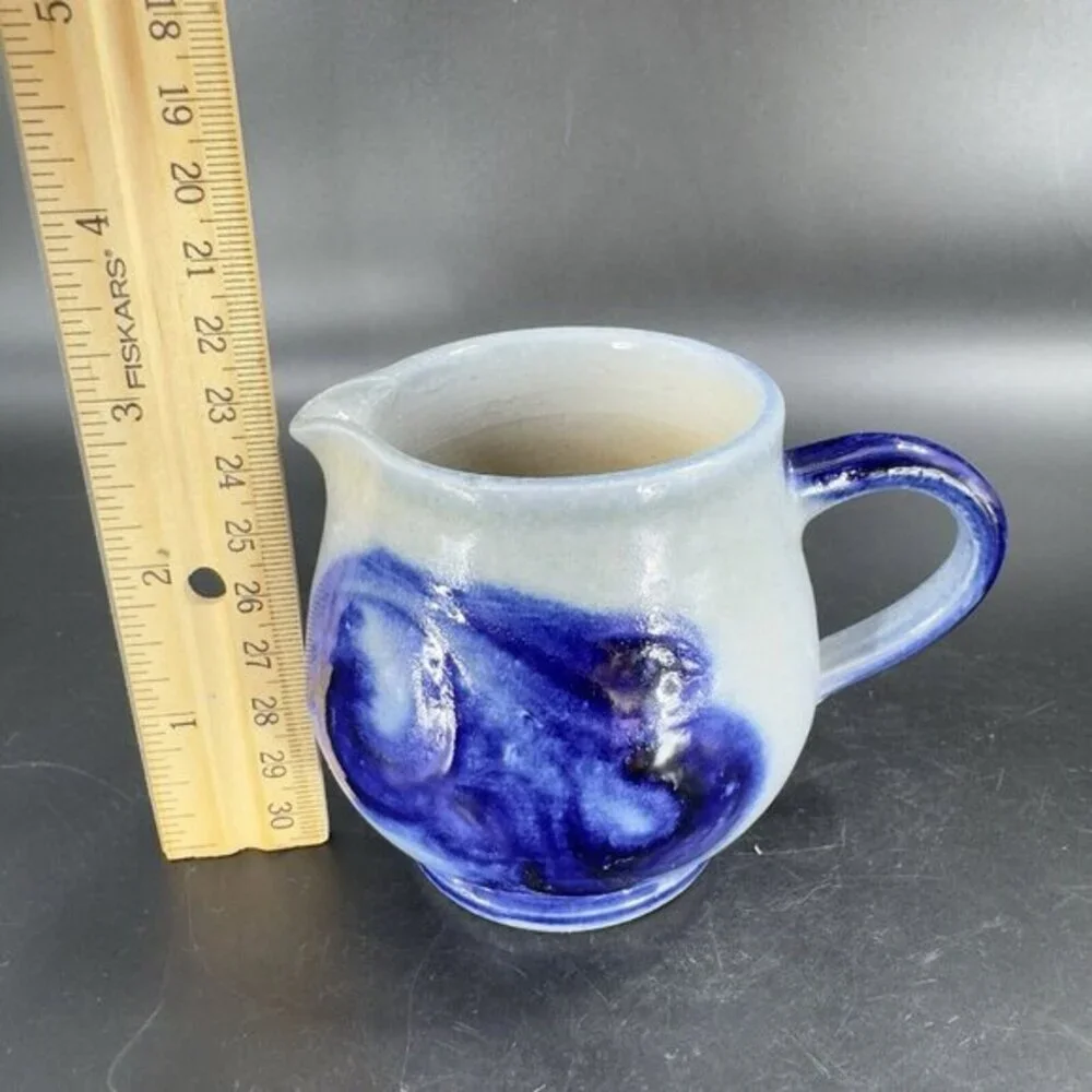 Vintage‎ German Salt Glaze Cobalt Blue Gray Small Pitcher Creamer With Stickers